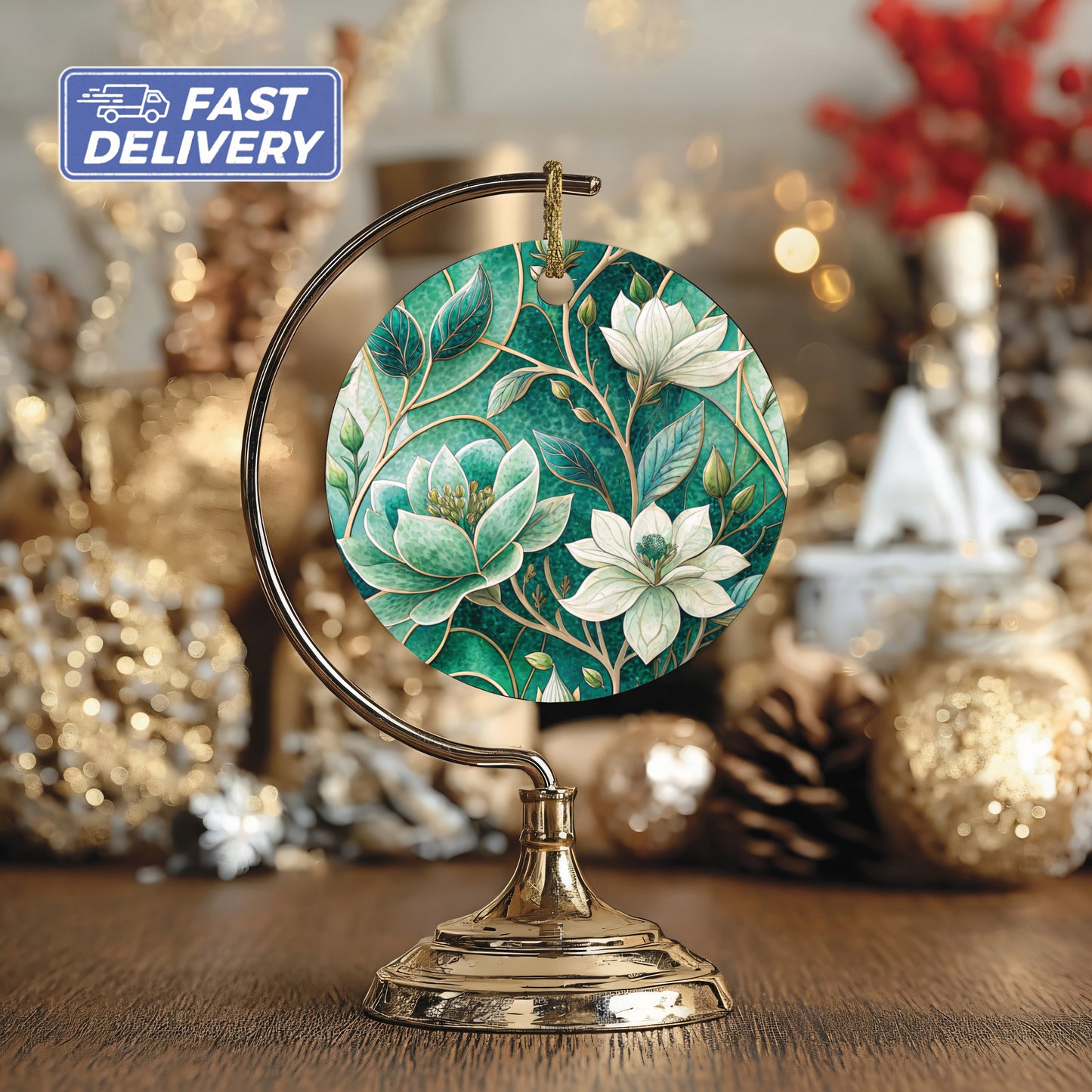 Elegant Floral Design Holiday Ornament Decoration