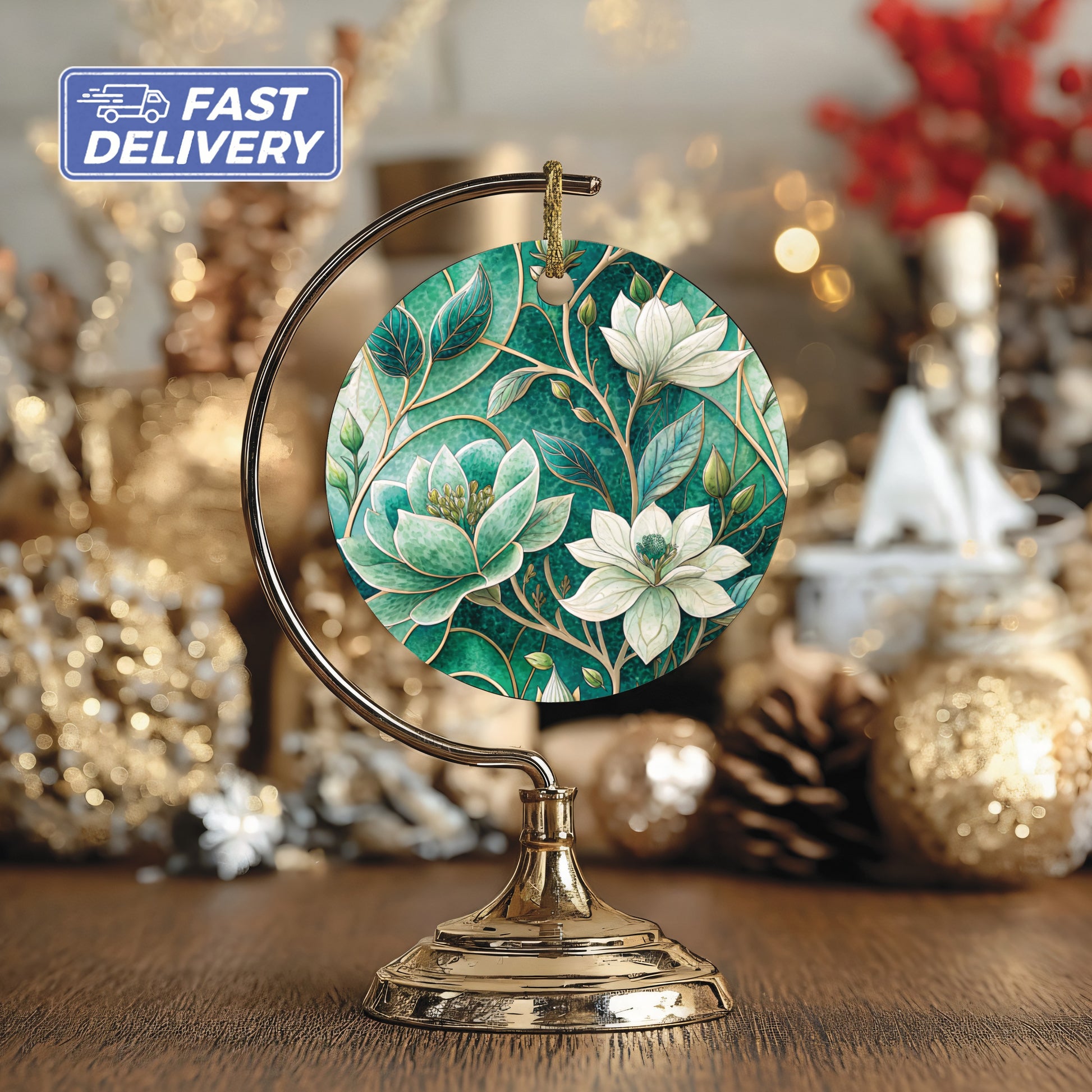 Elegant Floral Design Holiday Ornament Decoration
