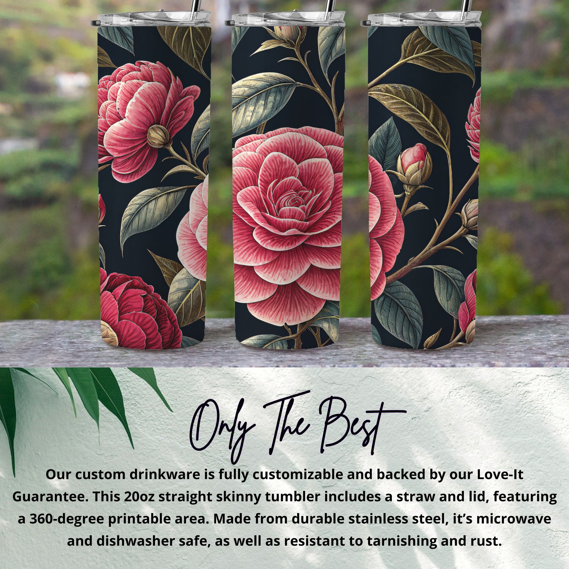 Pink Flower Detailed Floral Pattern Against Dark Background Tumblers - Walk Greener
