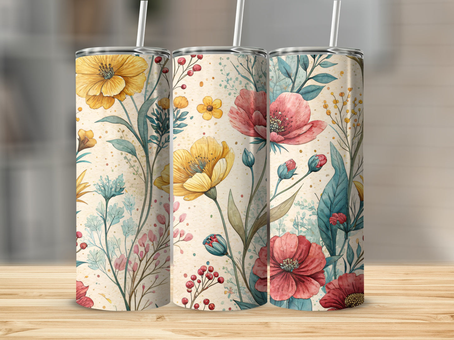 Watercolor Floral Pattern Lovely Blossoms 20 oz Skinny Tumbler - Walk Greener