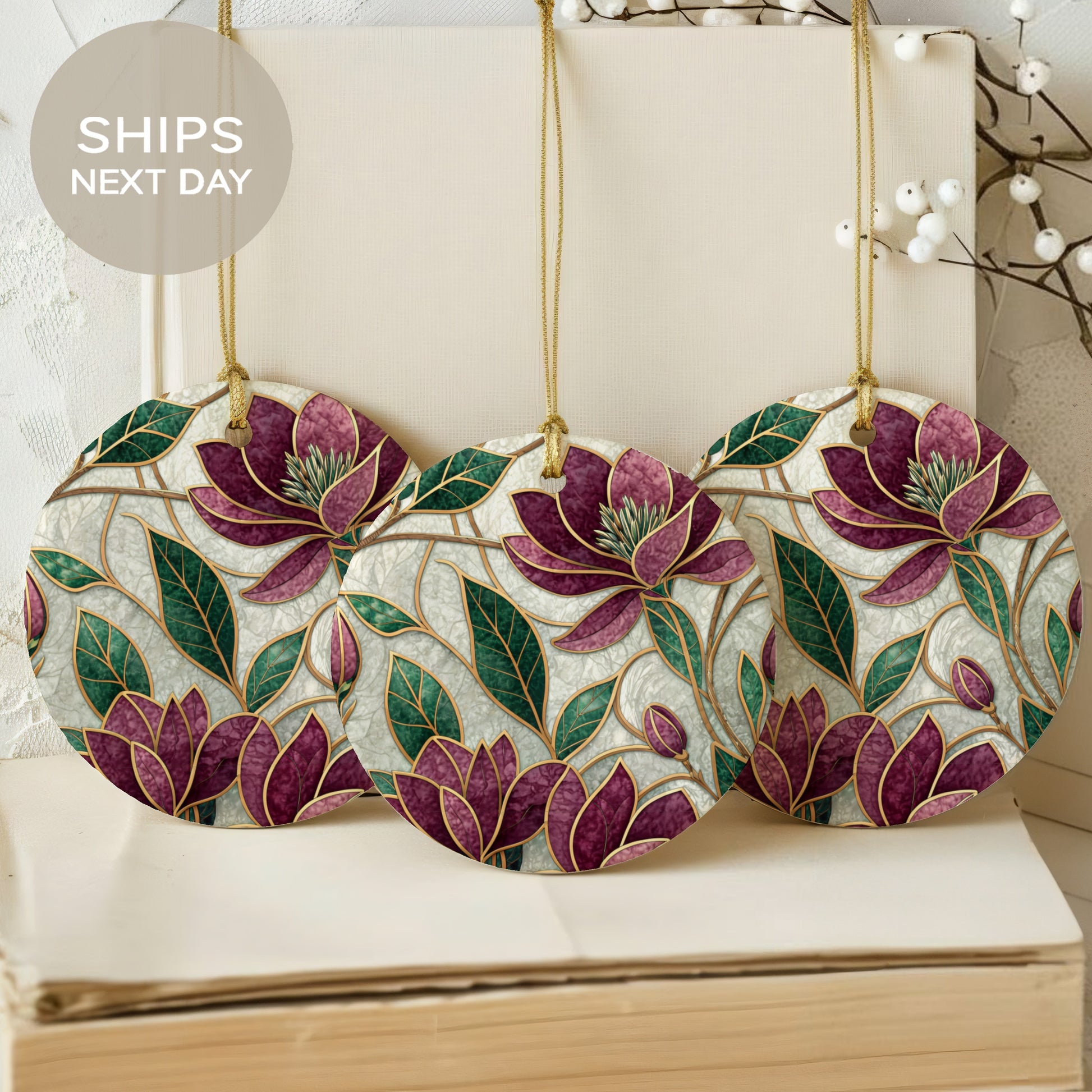 Elegant Floral Ornament Set Ships Next Day Home Decor