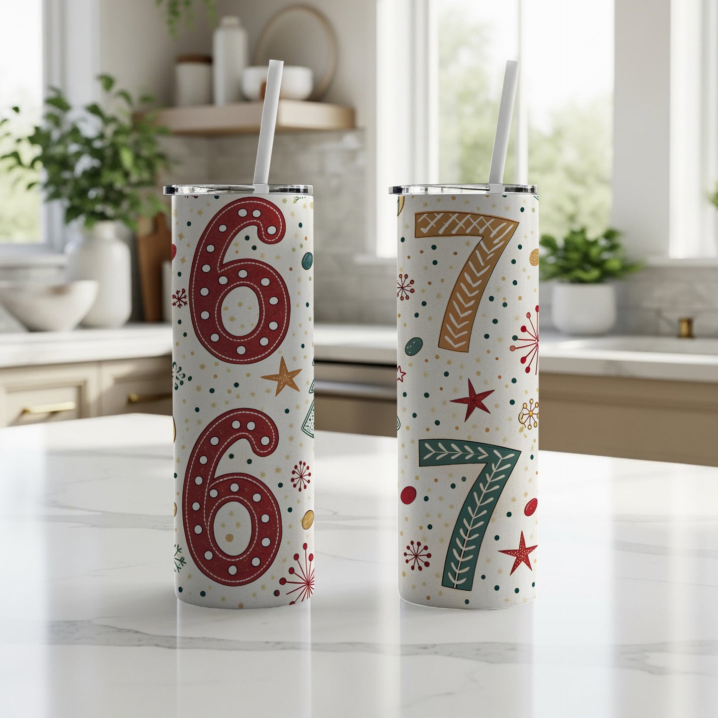Festive Number Six and Seven Design Tumbler Set