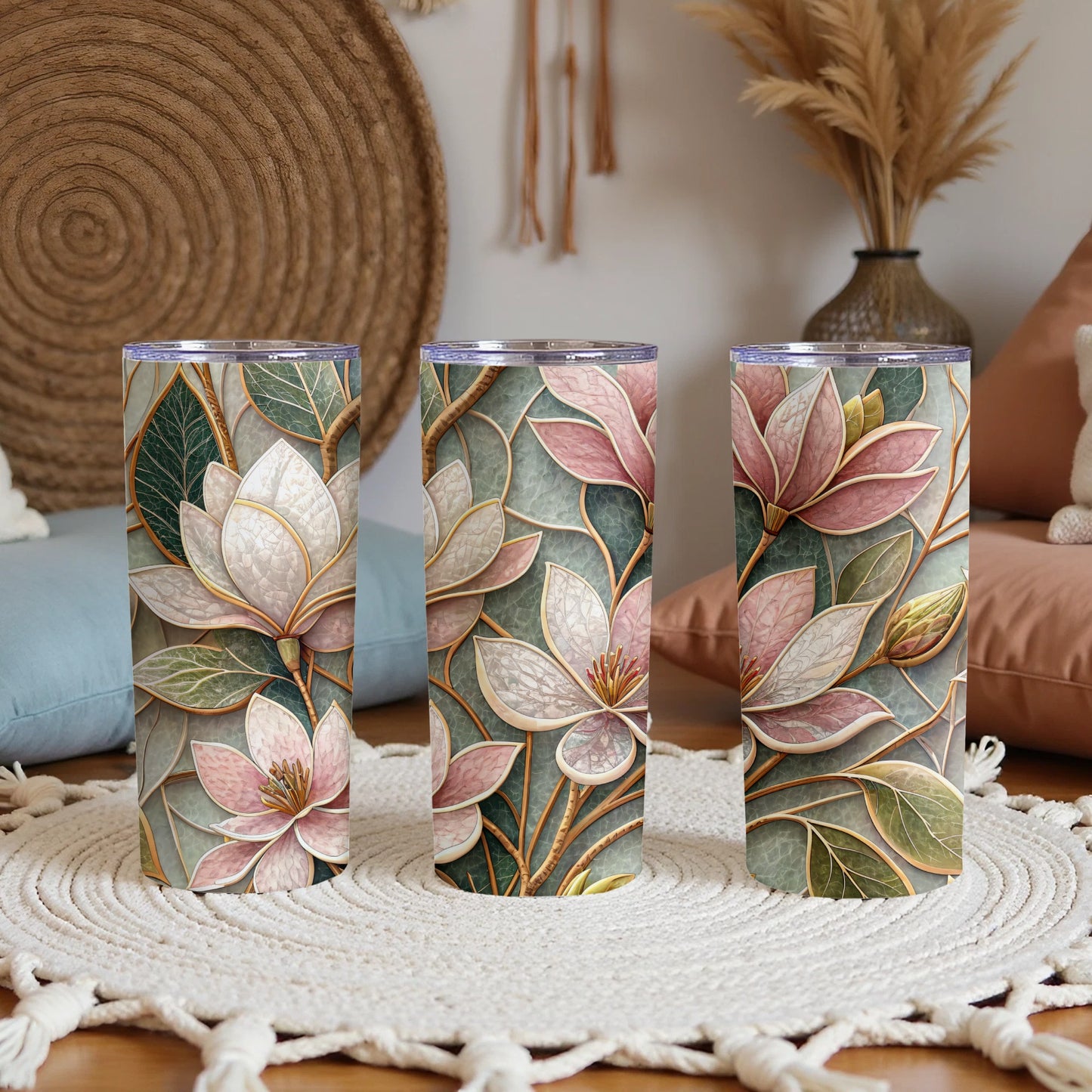 Magnolia Blossom Patterned Decorative Image Design for Tumblers 20 oz Skinny Tumbler - Walk Greener