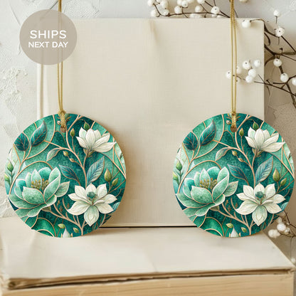 Beautiful Floral Green and White Ornament Set