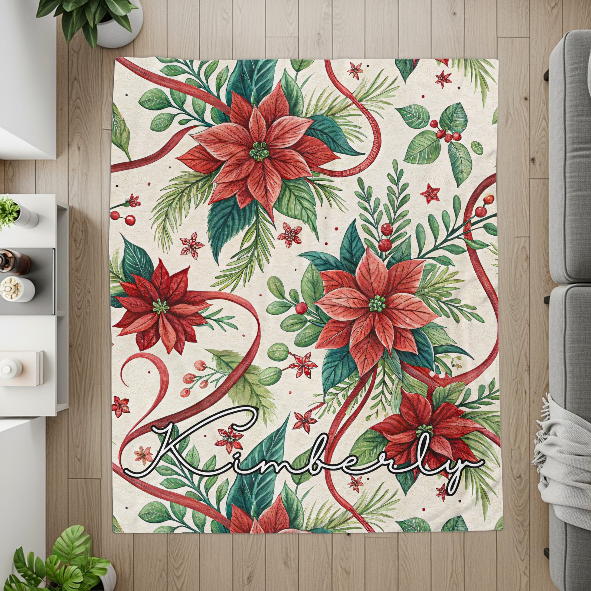 Poinsettia Design Personalized Kimberly Rug