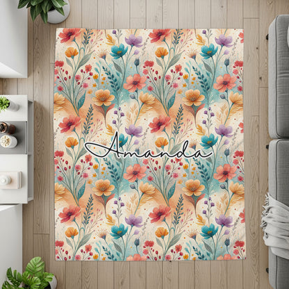 Personalized Floral Pattern Area Rug with Name Amanda