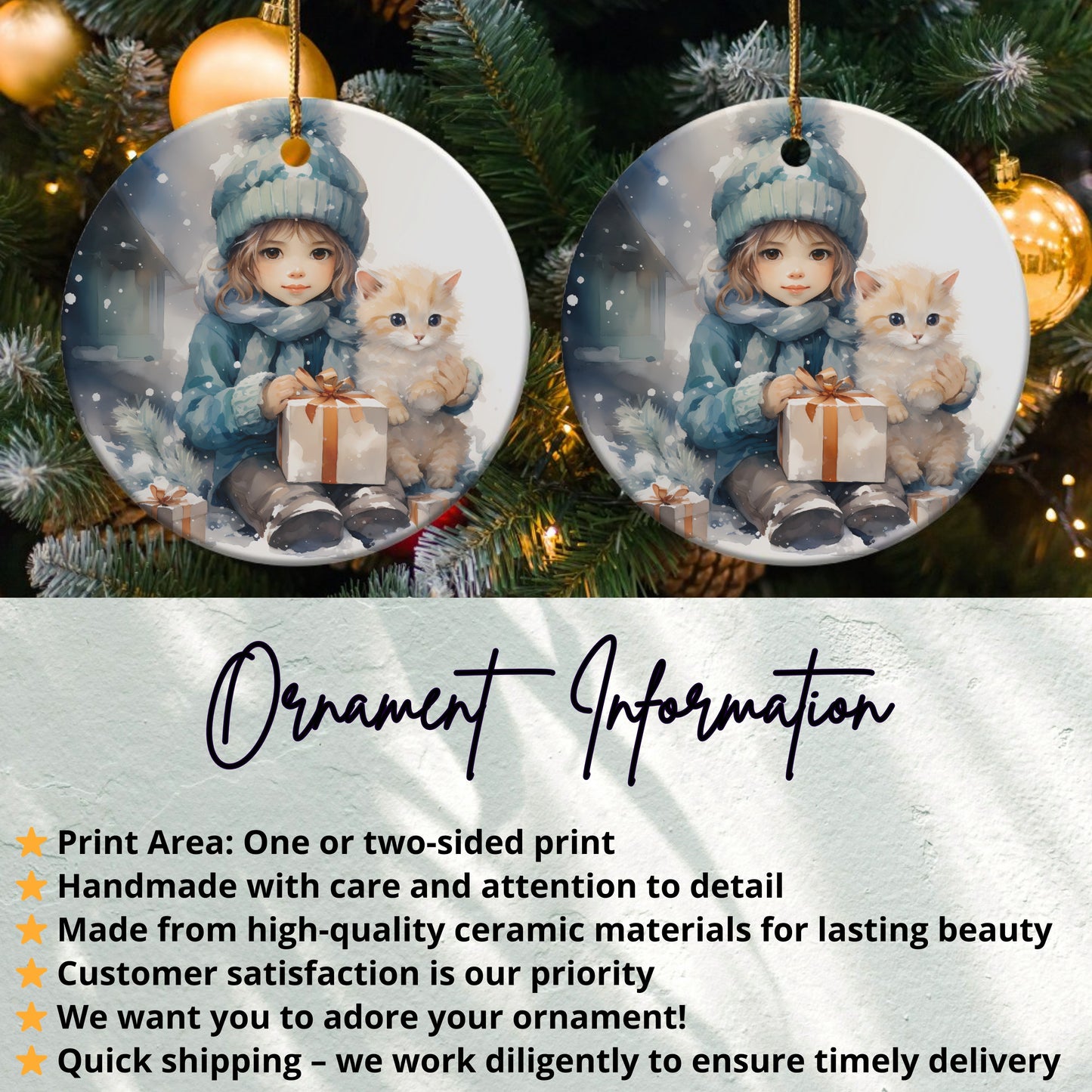 Little Girl with Cat Christmas Ornament product