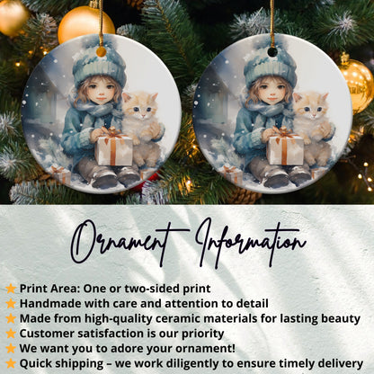 Little Girl with Cat Christmas Ornament product
