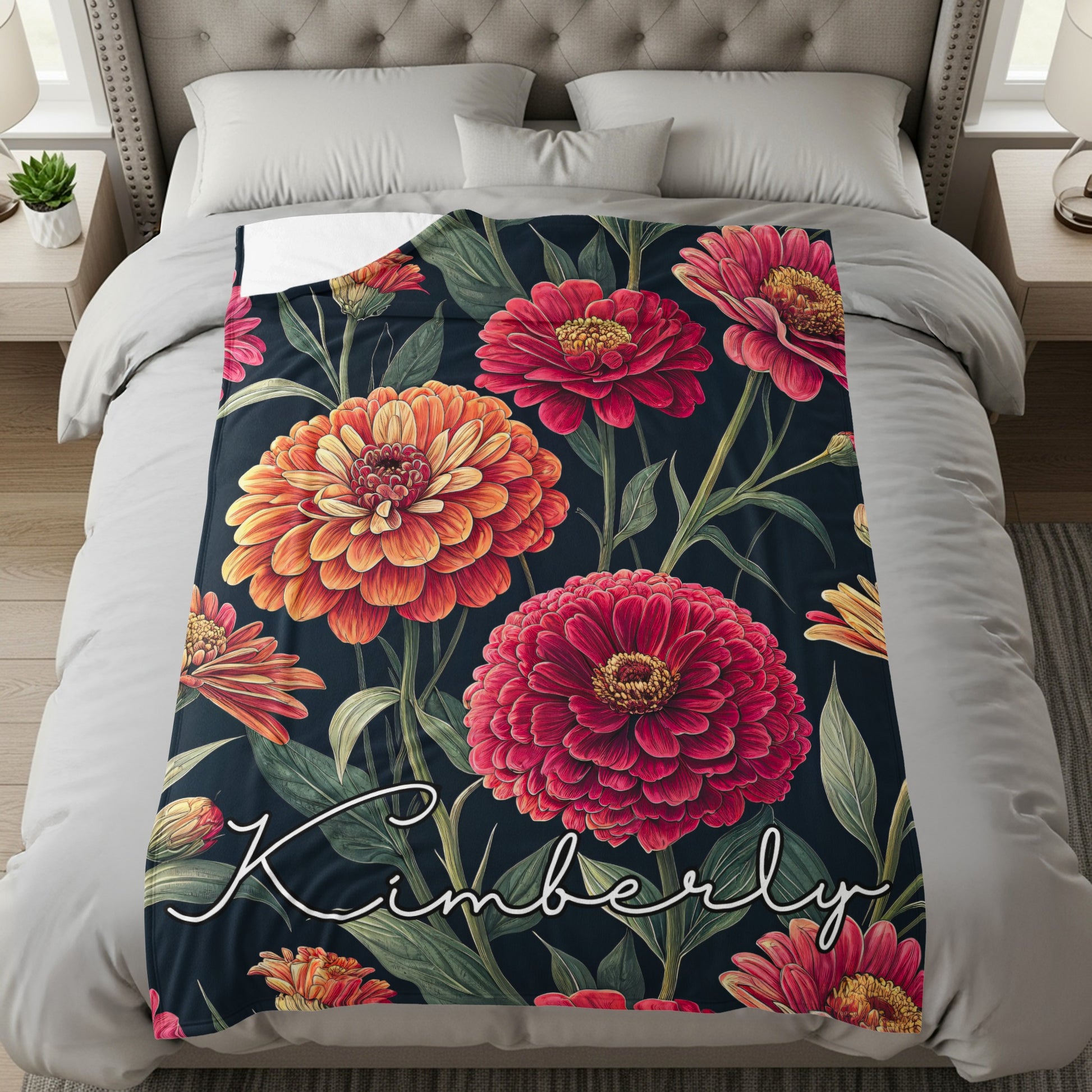 Floral Botanical Personalized Custom Name Blanket Gift - Walk Greener