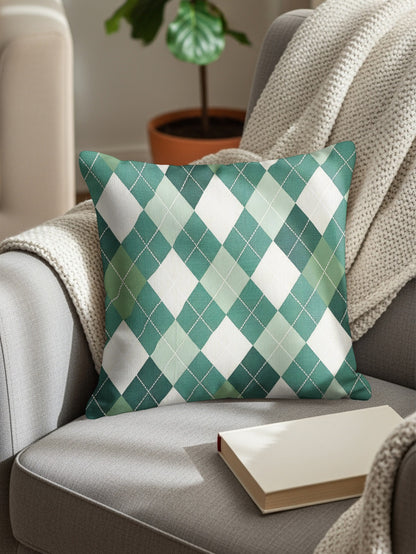Classic Diamond Patterned Green and White Argyle Throw Pillows - Walk Greener