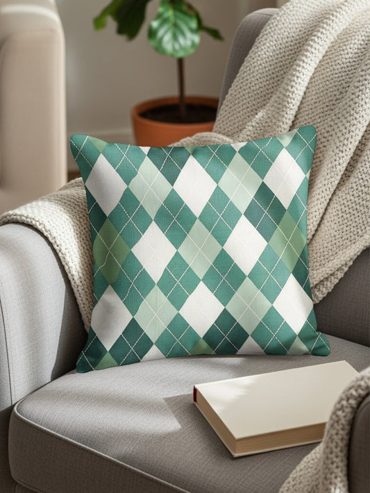 Classic Diamond Patterned Green and White Argyle Throw Pillows - Walk Greener
