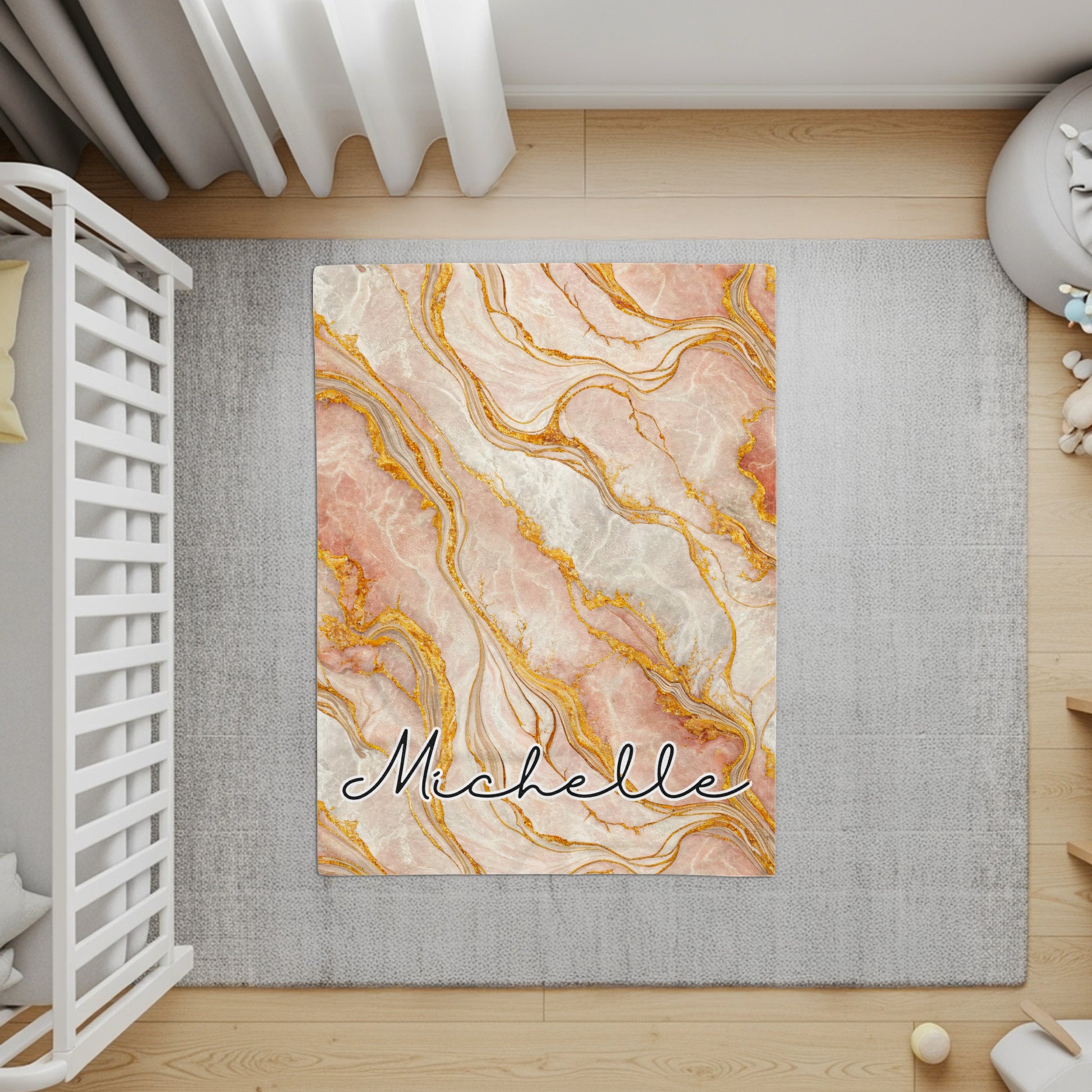 Personalized Pink and Gold Swirl Design Rug