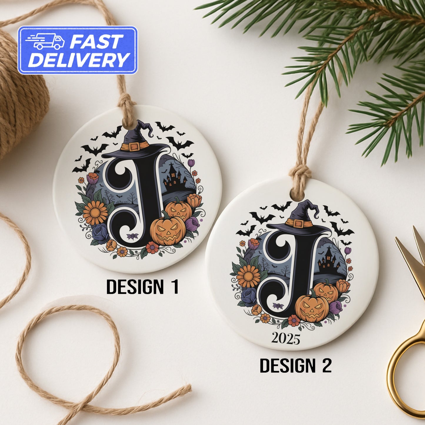 Personalized Halloween Witch Initial Ornament product