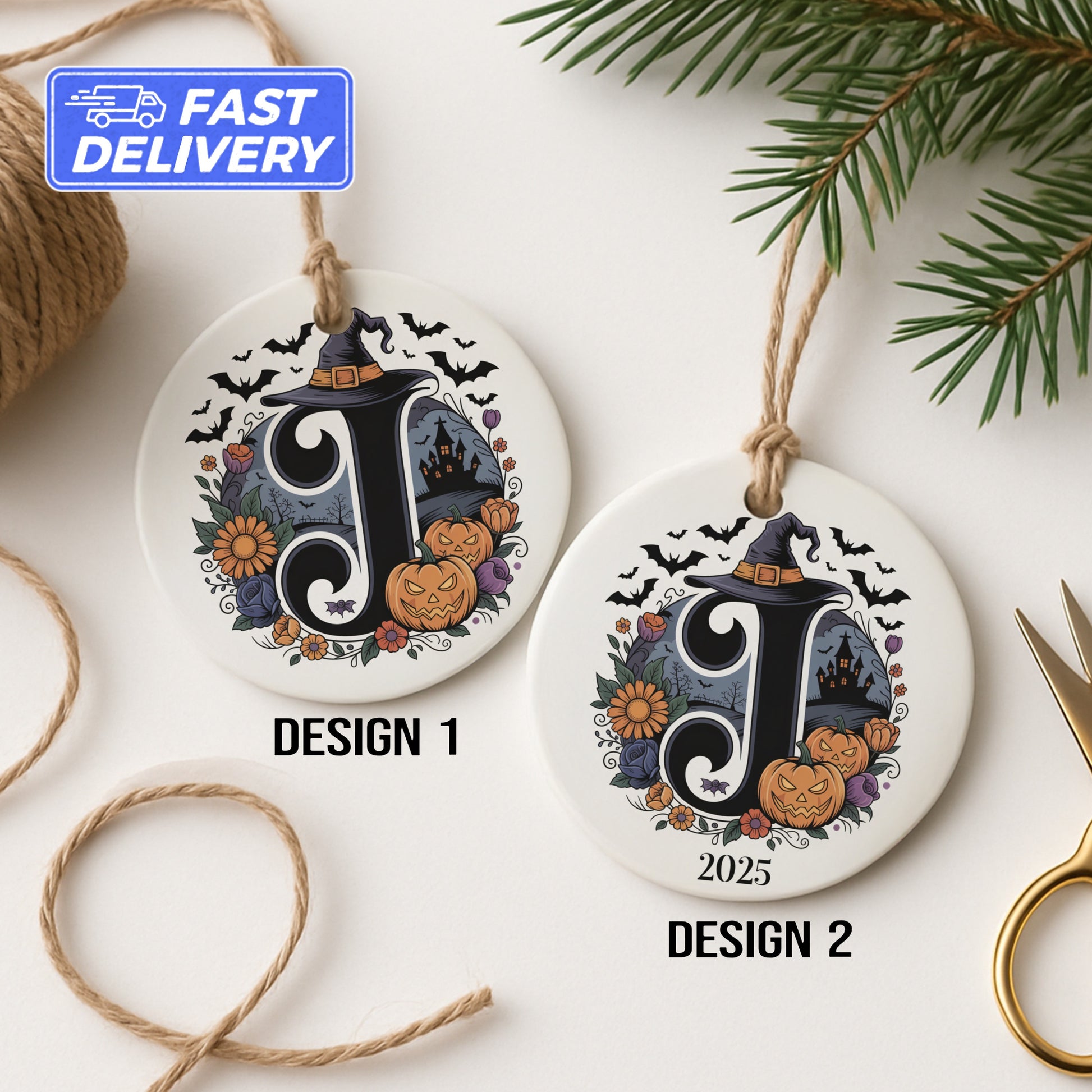 Personalized Halloween Witch Initial Ornament product