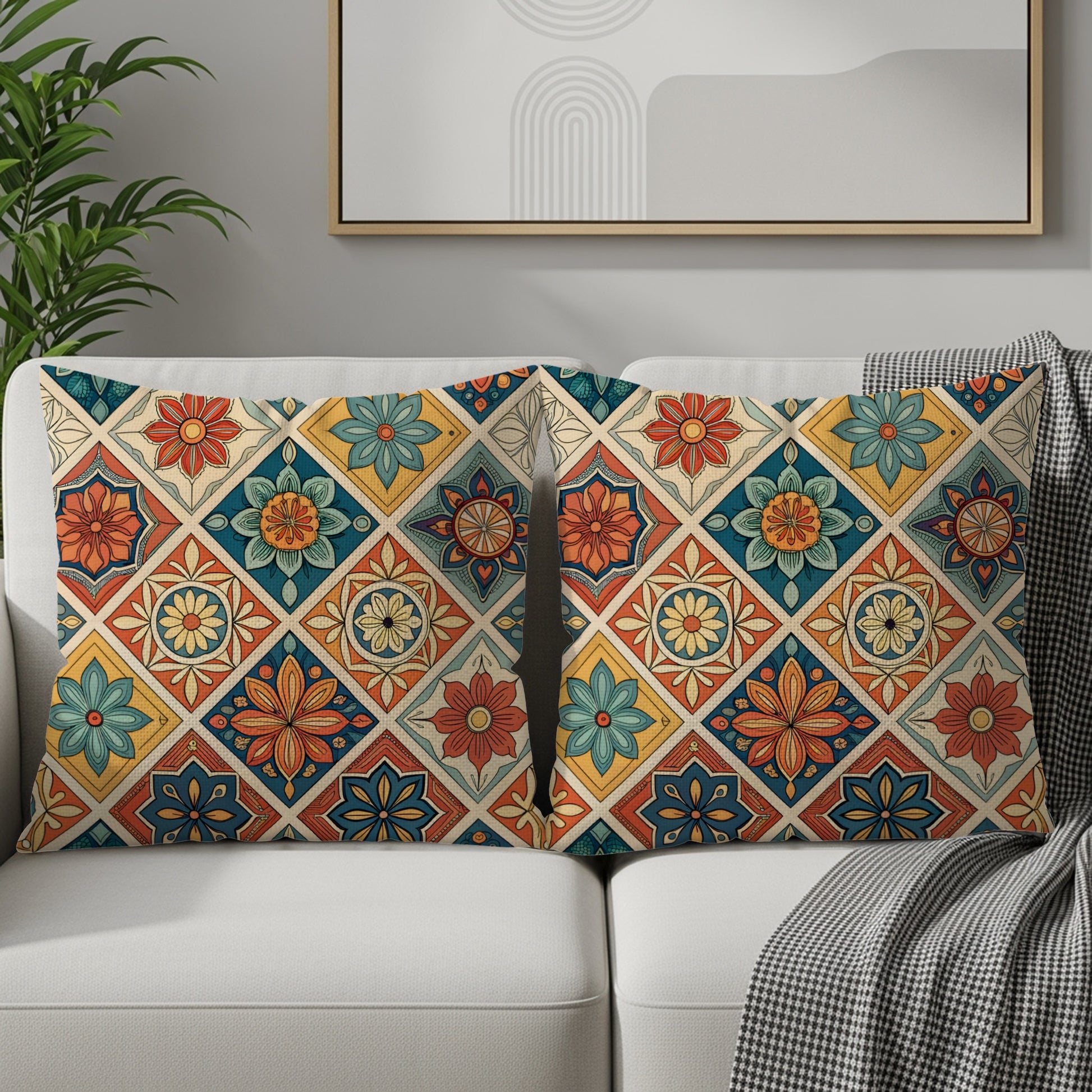 Colorful Geometric Pattern Throw Pillow Cover Set