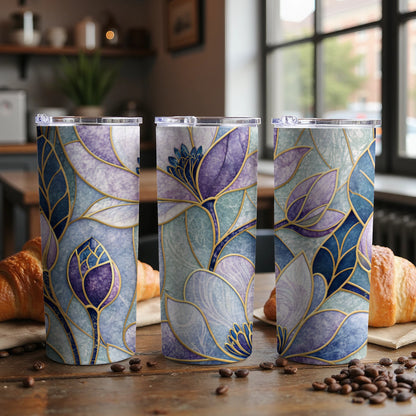 Elegant Floral Stained Glass Design 20 oz Skinny Tumbler - Walk Greener