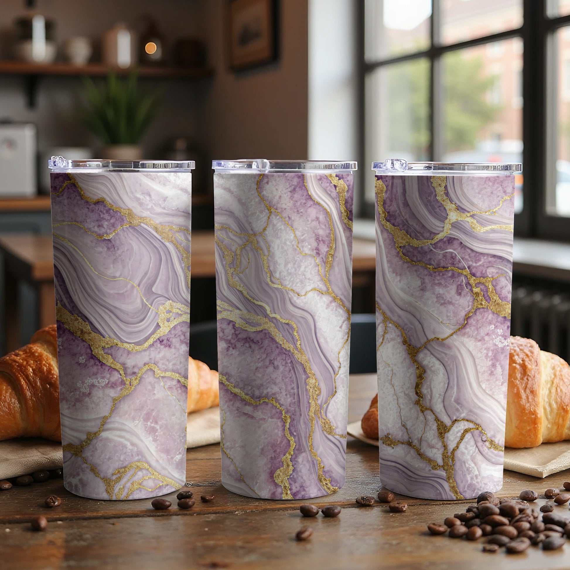 Marble Purple and Gold Insulated Tumbler Cup 20oz