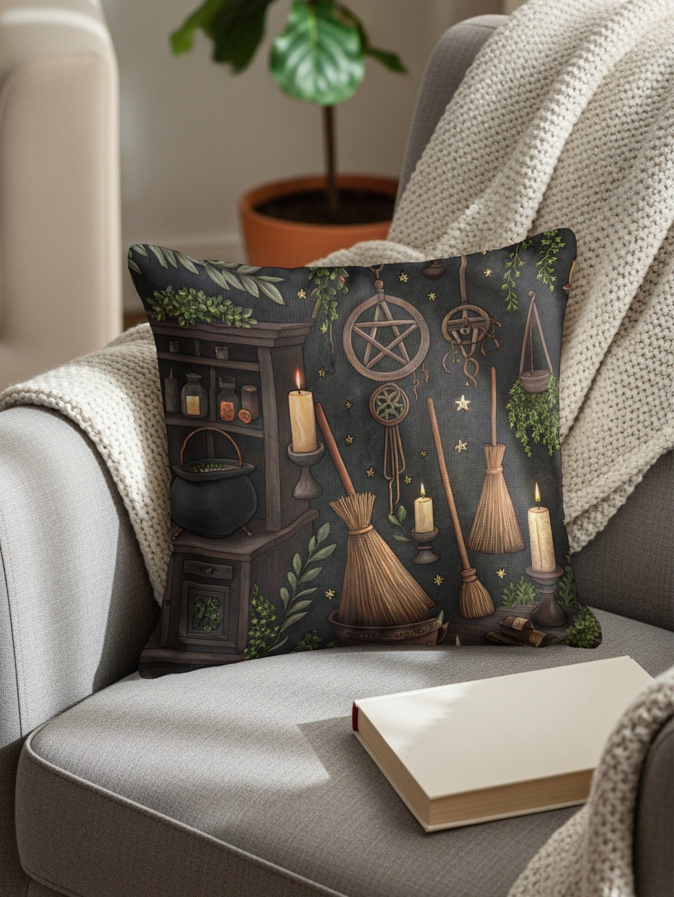 Mystical Witchy Elements Decorative Pillow for Home Decor