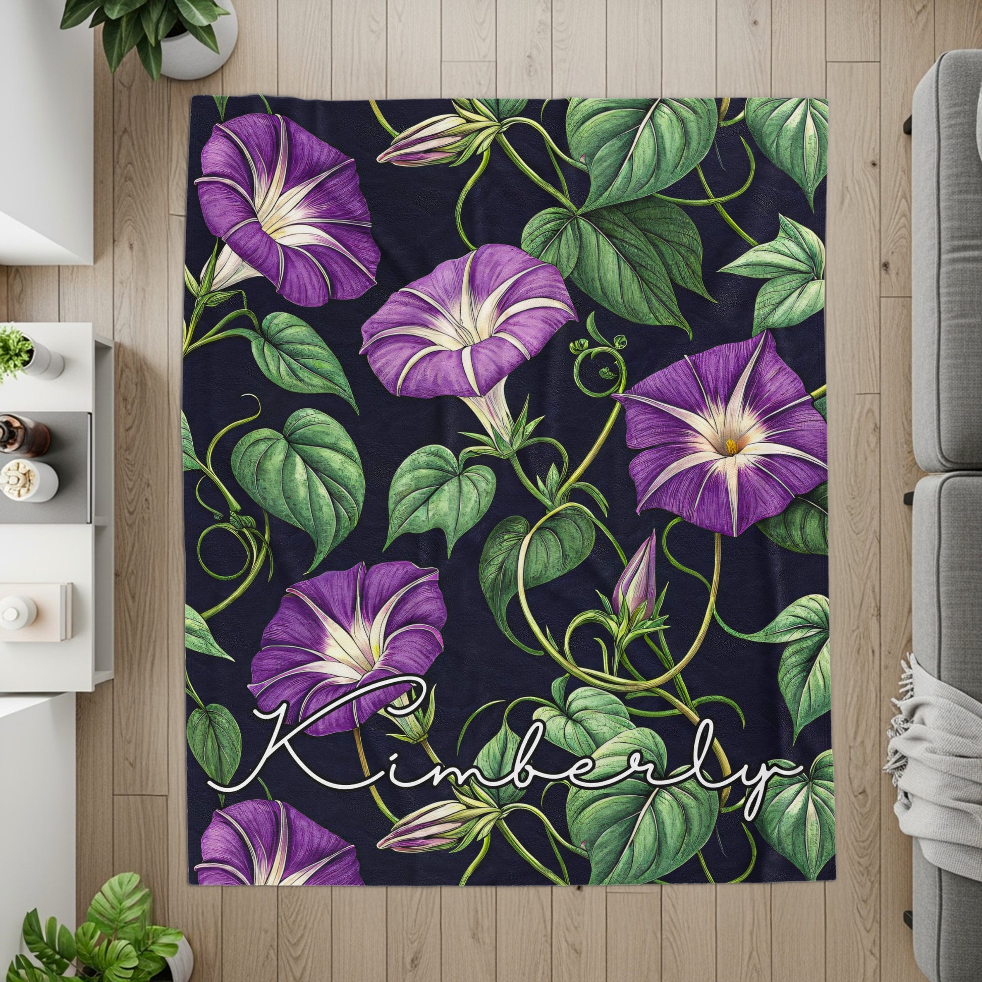 Purple Floral Pattern with Kimberly Name Blanket