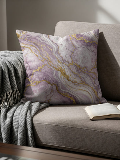 Elegant Purple and Gold Marble Design Cushion Cover