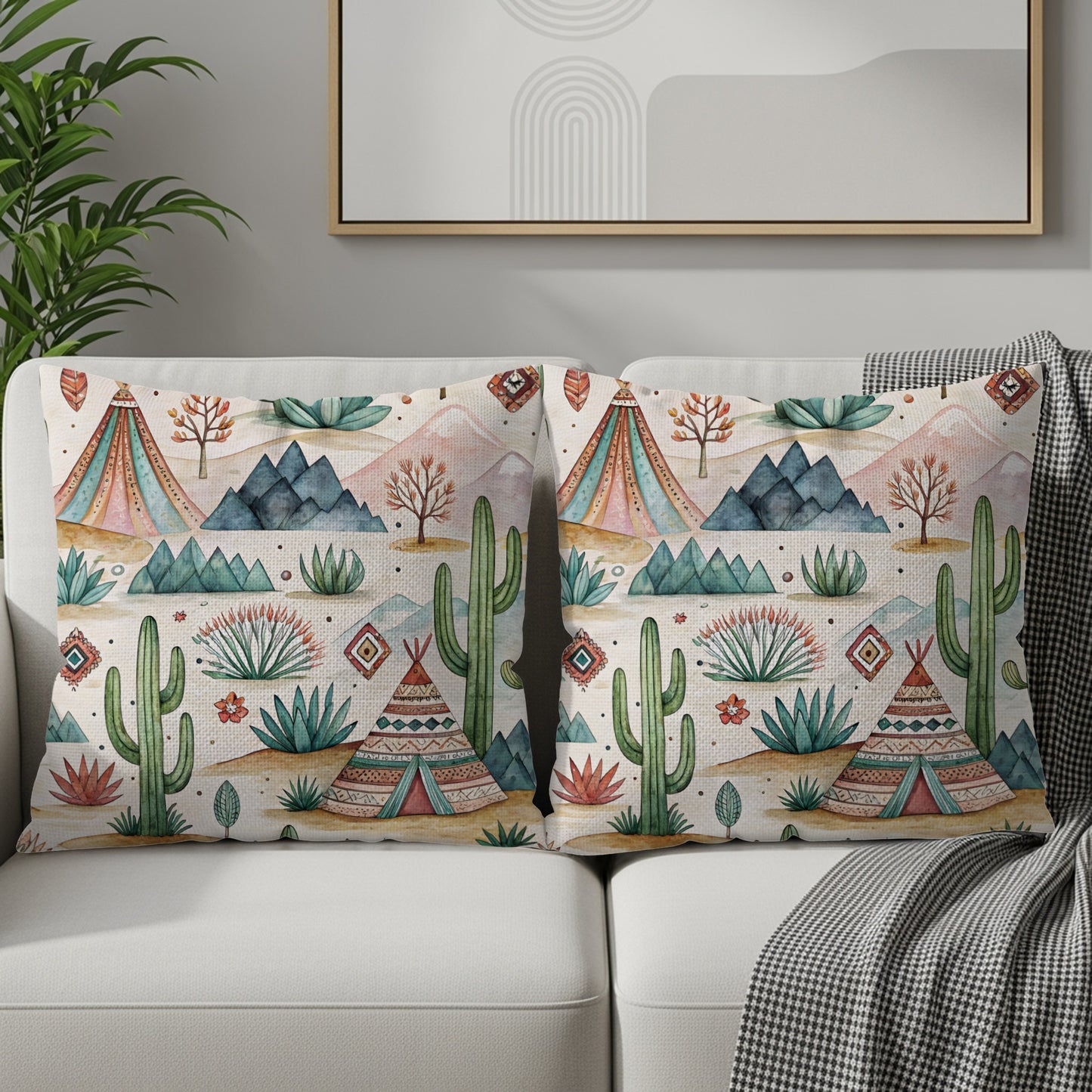 Colorful Desert and Mountains Design Throw Pillow
