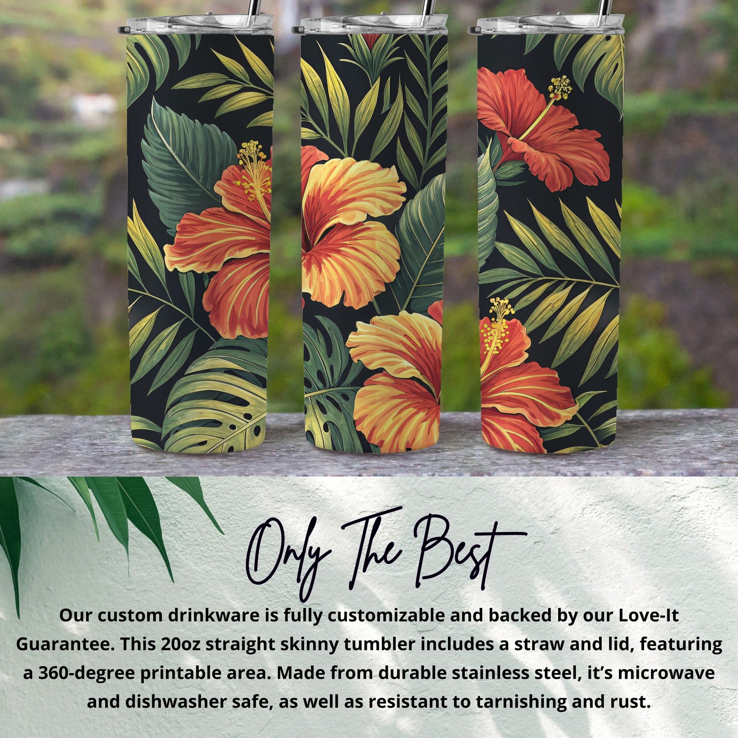 Tropical Flower Design Stainless Steel Travel Tumbler