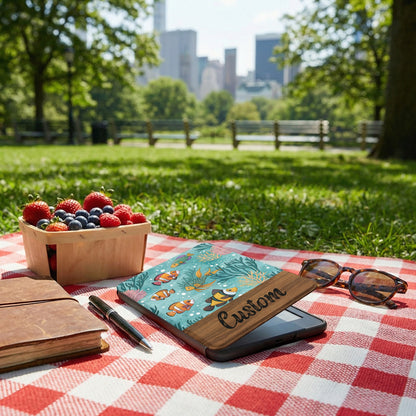 Custom Fish Design Handmade Wooden Tablet Case