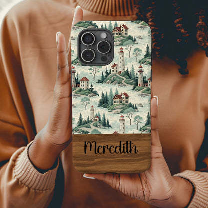 Coastal Lighthouse Landscape Pattern Design Custom Phone Case - Walk Greener
