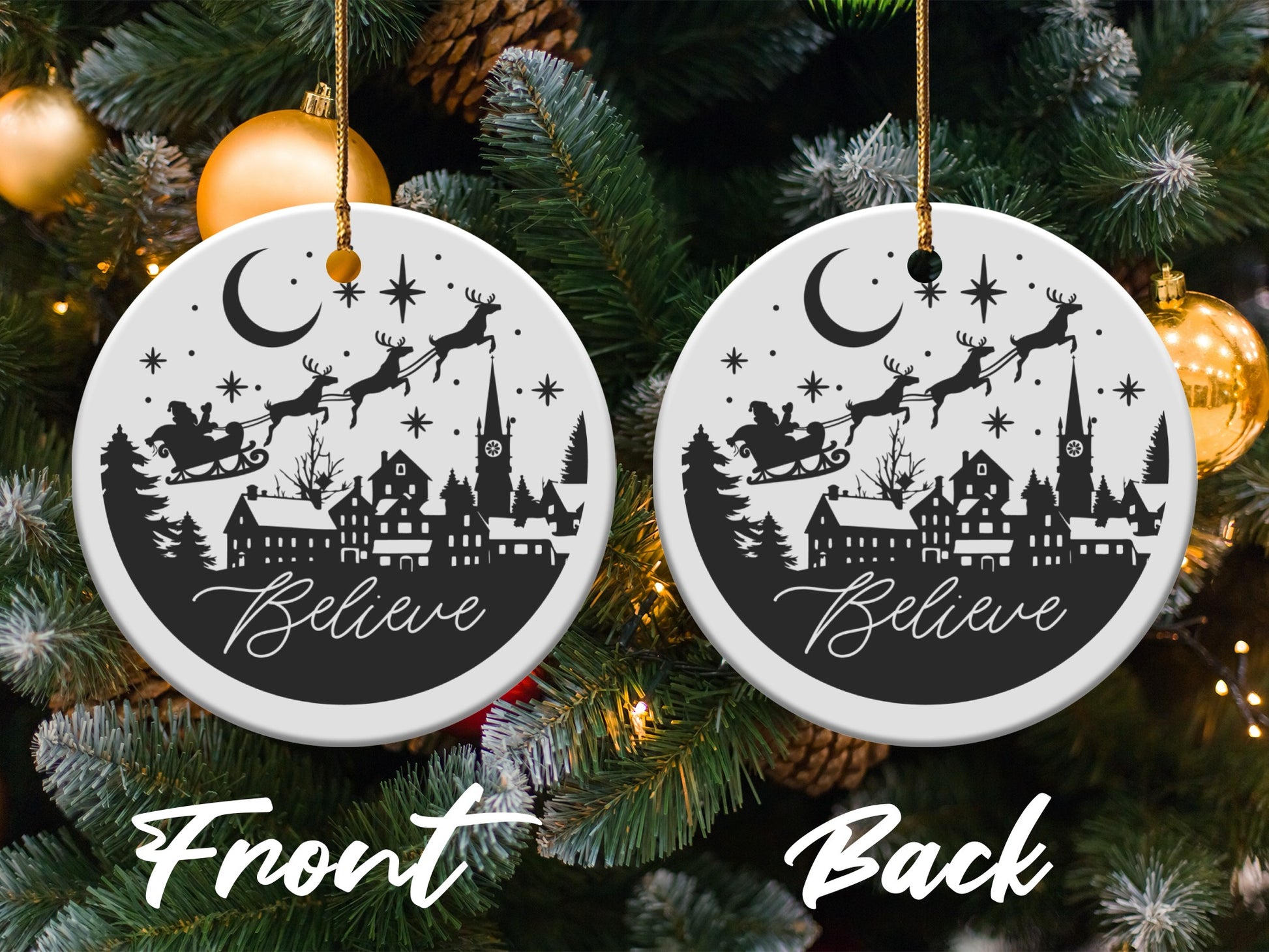 Believe Santa Sleigh Christmas Tree Ornaments product