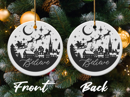 Believe Santa Sleigh Christmas Tree Ornaments product