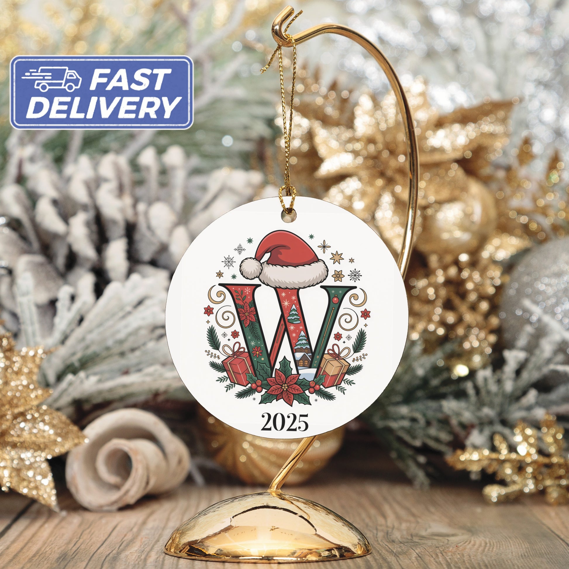 Personalized Santa Hat Initial 2025 Christmas Ornament product