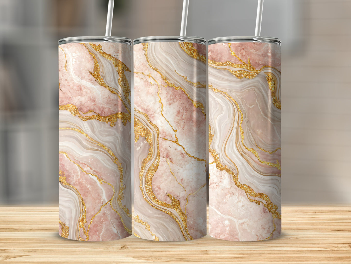 Elegant Pink and Gold Marble Pattern Tumbler
