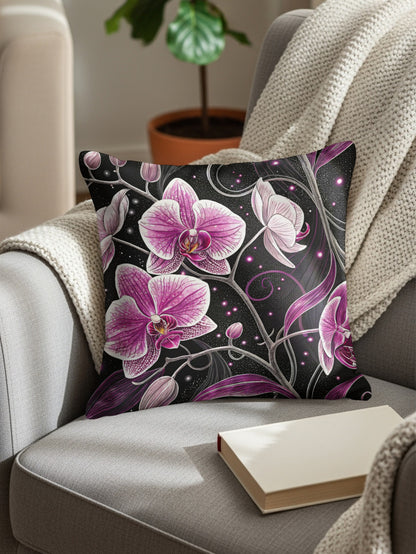 Elegant Purple Orchid Design Decorative Throw Pillow