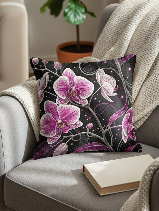 Elegant Purple Orchid Design Decorative Throw Pillow