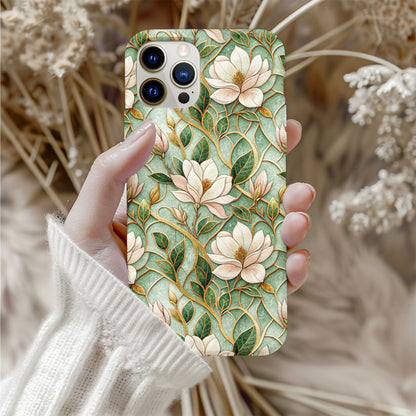 Green Floral Design iPhone Case with Elegant Flowers