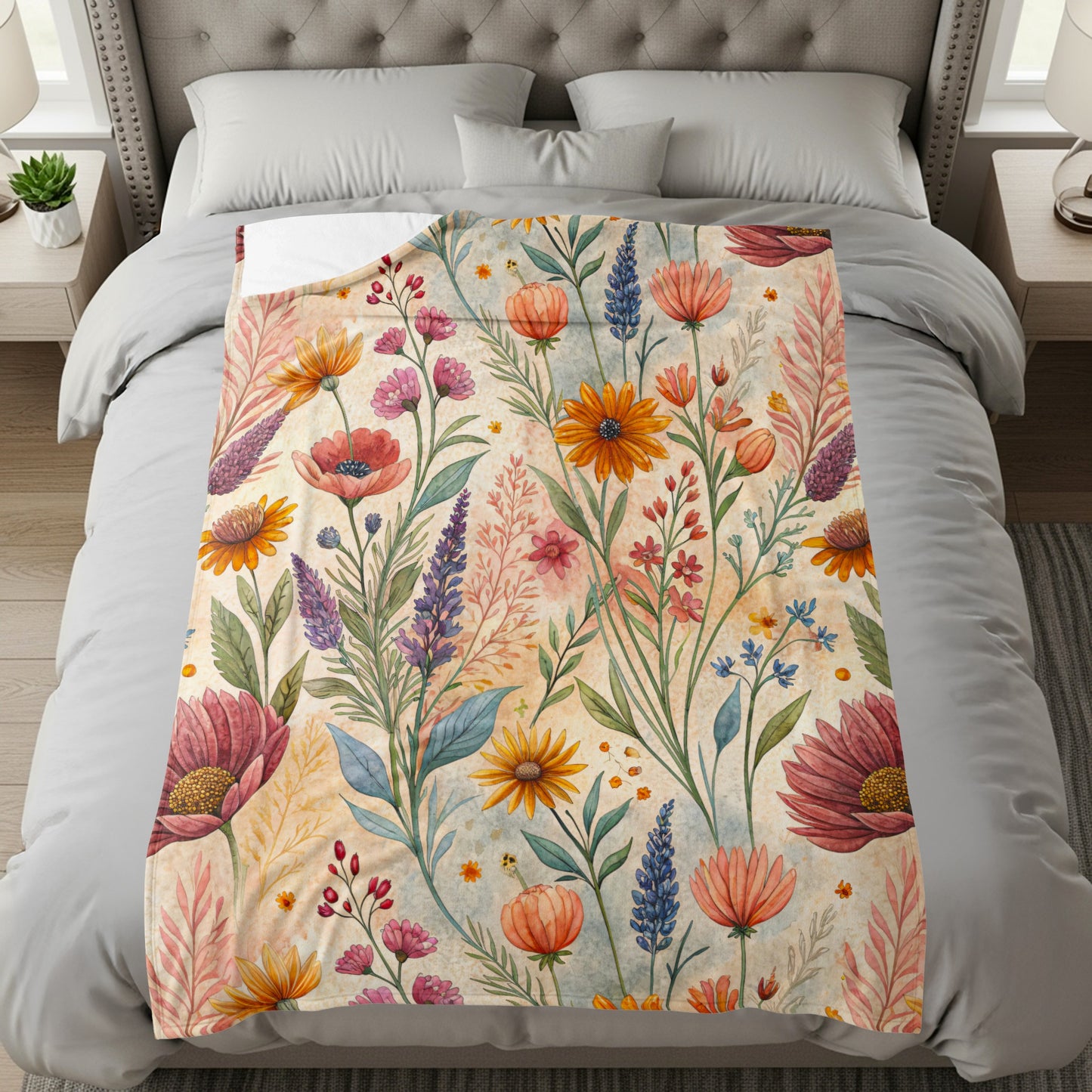 Floral Watercolor Painting Design Velveteen Plush Blankets - Walk Greener