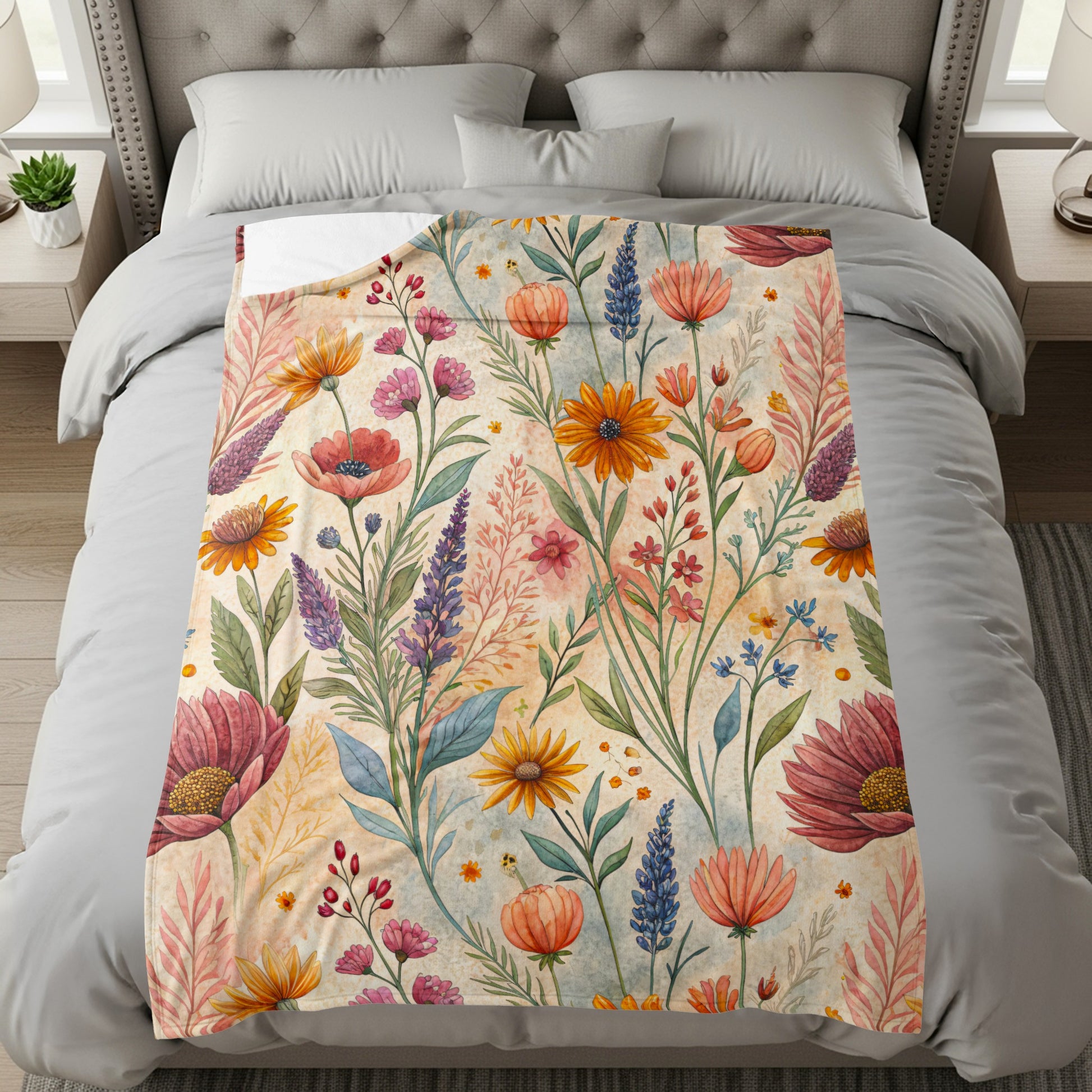 Floral Watercolor Painting Design Velveteen Plush Blankets - Walk Greener