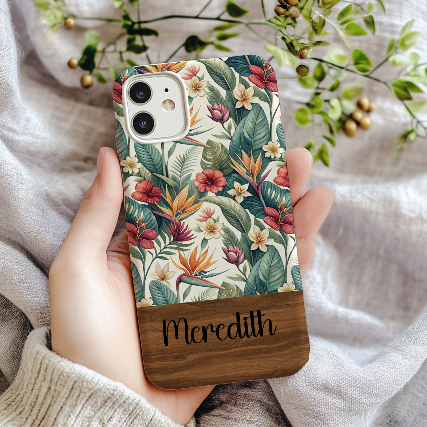 Personalized Tropical Floral Phone Case with Custom Name
