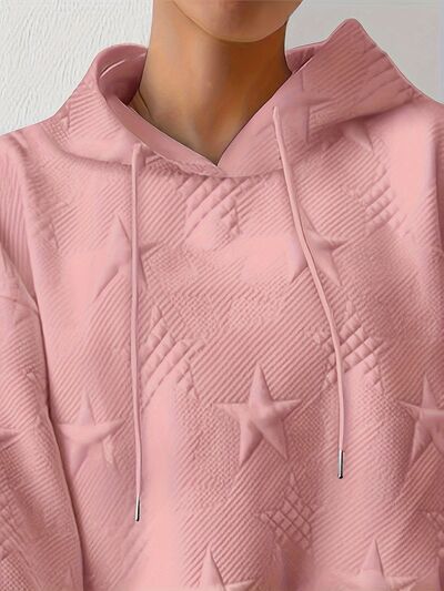 Plus Size Star Texture Long Sleeve Drawstring Hoodie – Effortless Comfort & Style