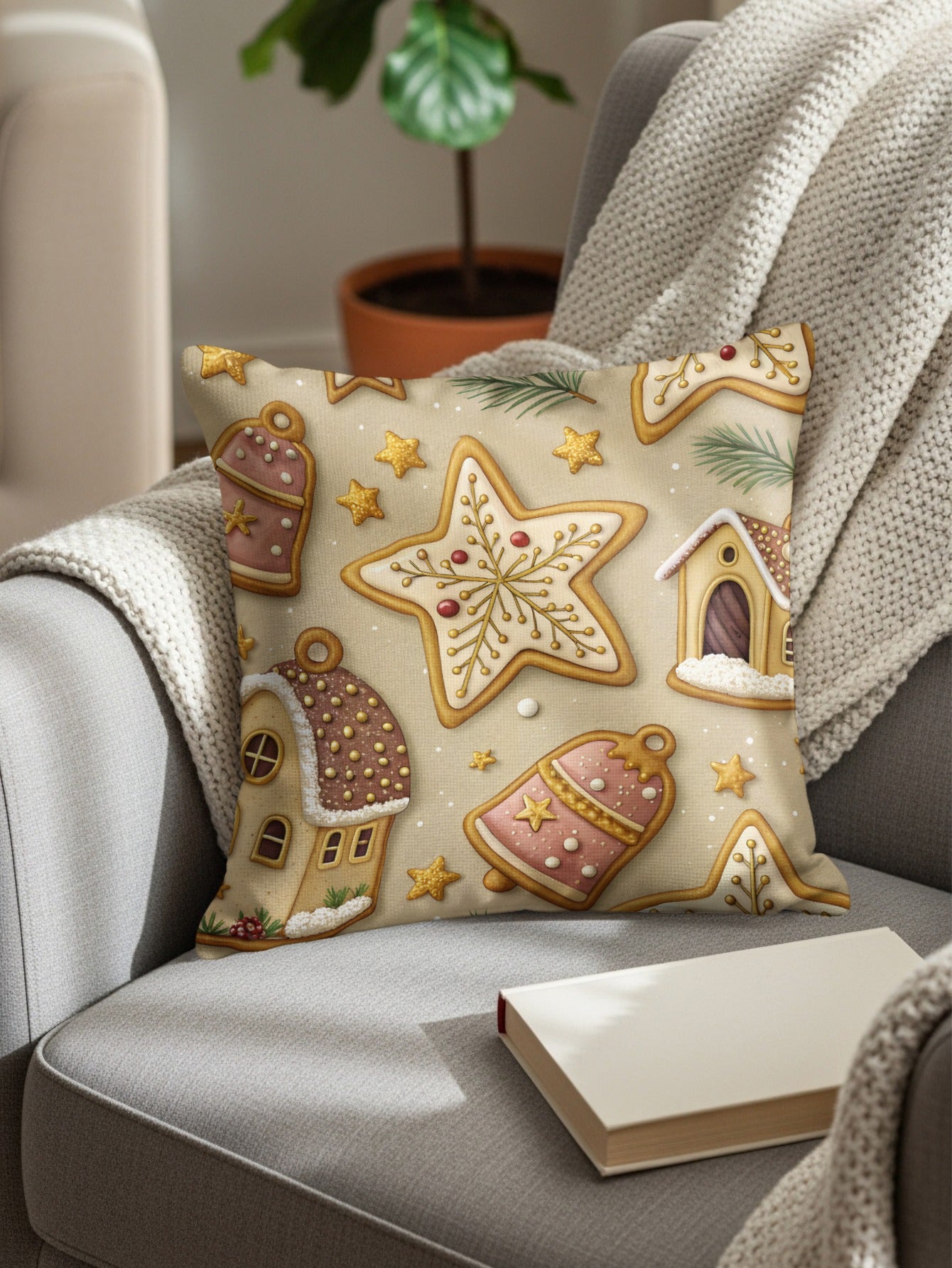 Festive Holiday Cookie Theme Throw Pillow for Cozy Decor