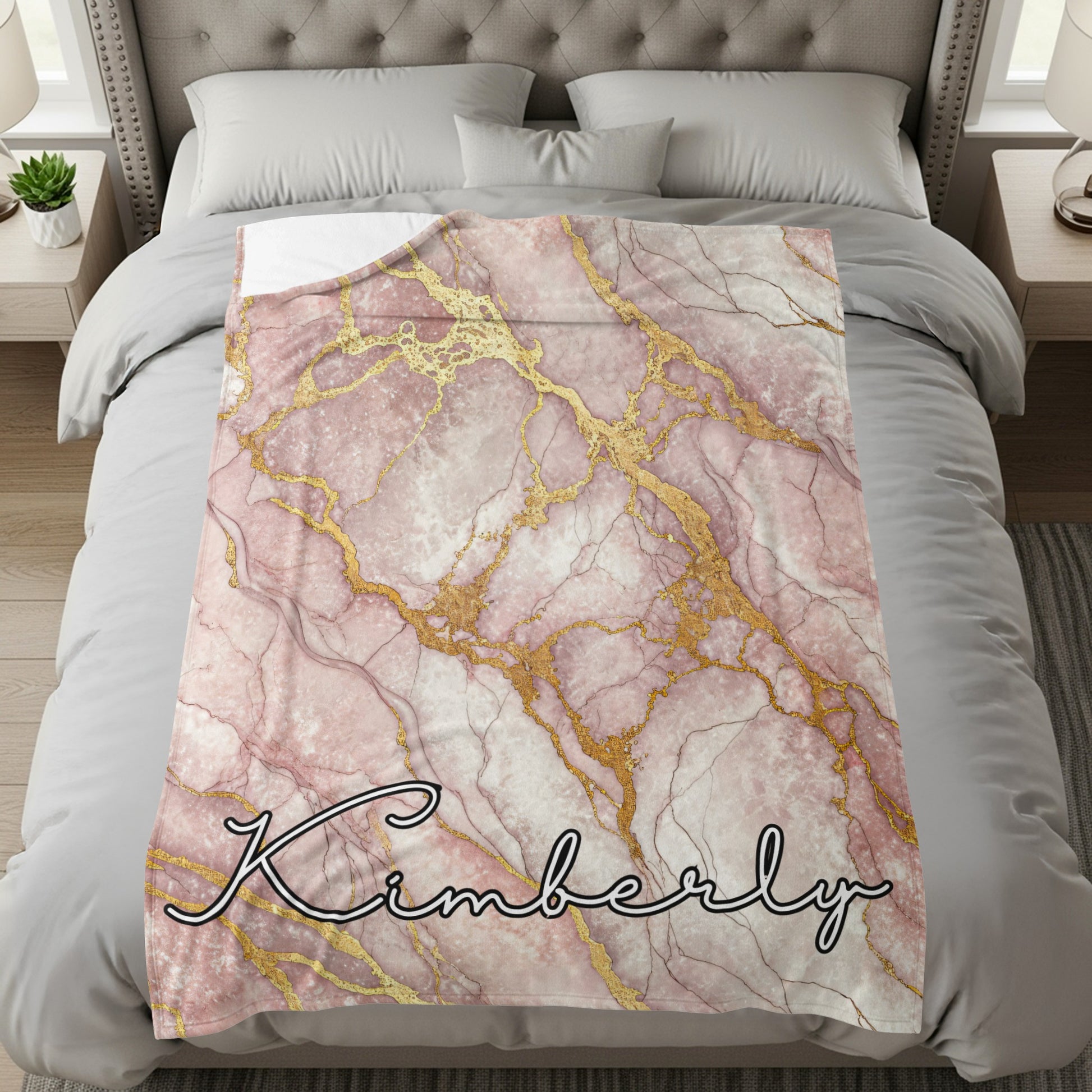 Pink Marble Personalized Style Custom Name Blanket - Walk Greener