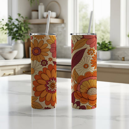 Retro Floral Design Seventies Style Flower Power Pattern Tumbler - Walk Greener