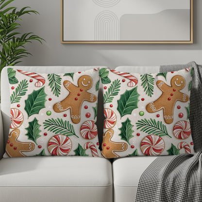 Festive Gingerbread and Candy Cane Christmas Cushions