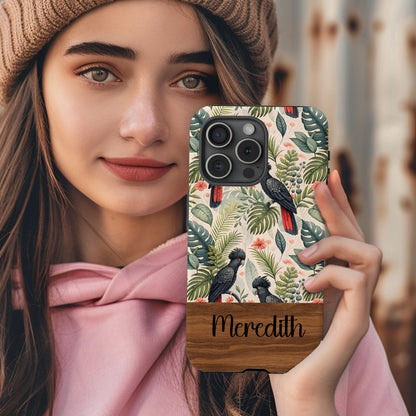 Custom Name iPhone Case with Tropical Bird Design