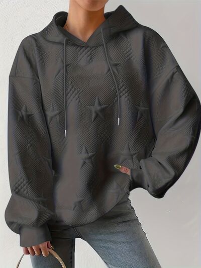 Plus Size Star Texture Long Sleeve Drawstring Hoodie – Effortless Comfort & Style