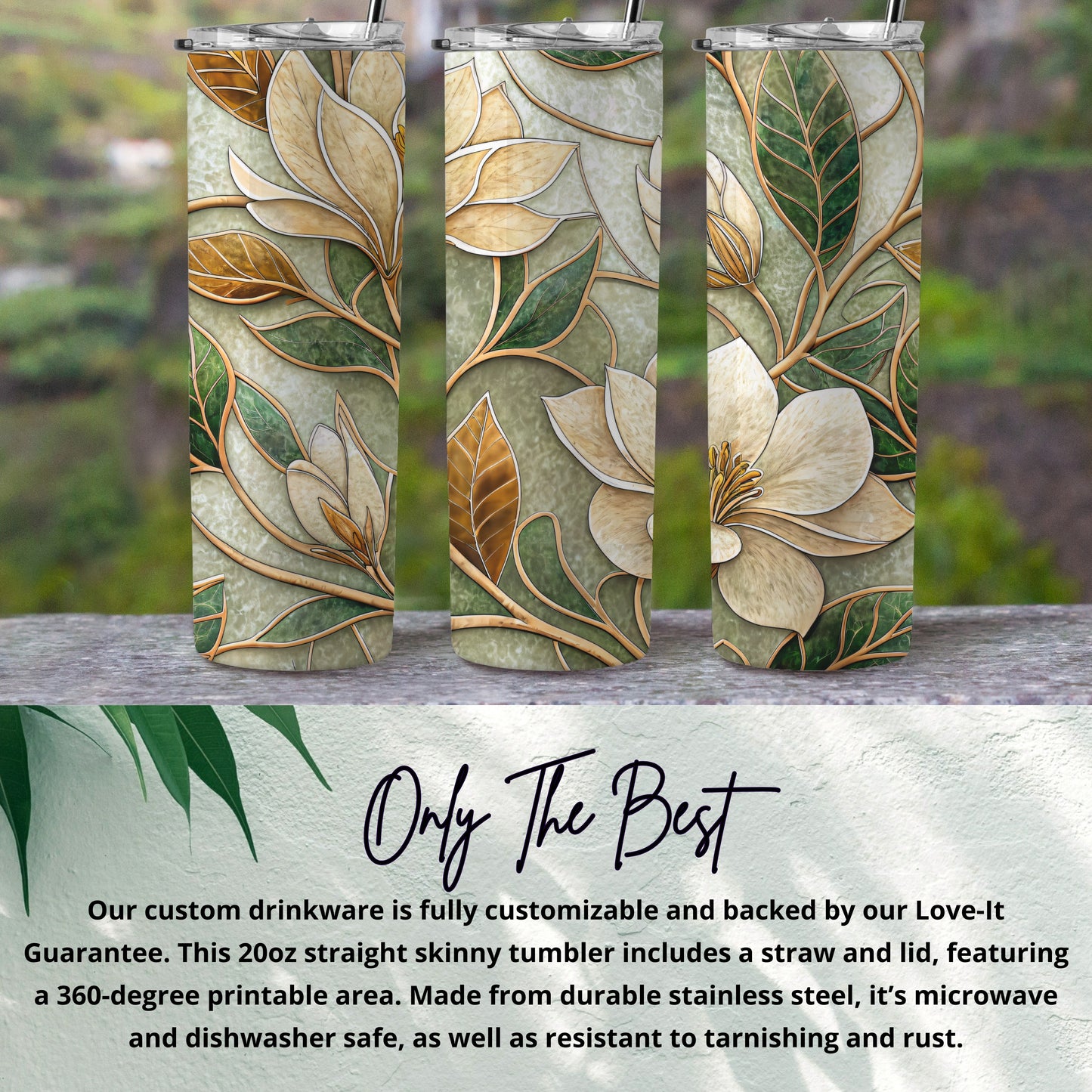 Magnolia Floral Art Background Design Pattern 20 oz Skinny Tumbler - Walk Greener