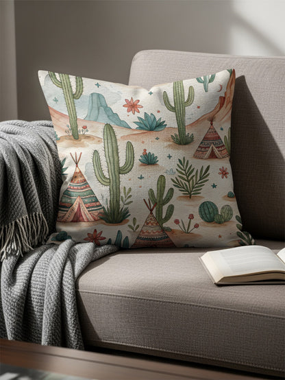 Desert Dreams with Teepees and Cacti Watercolor Style Pillows & Pillow Cases - Walk Greener