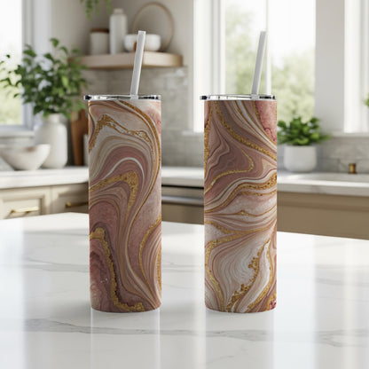 Marble Pink and Gold Abstract Design Tumbler Cup