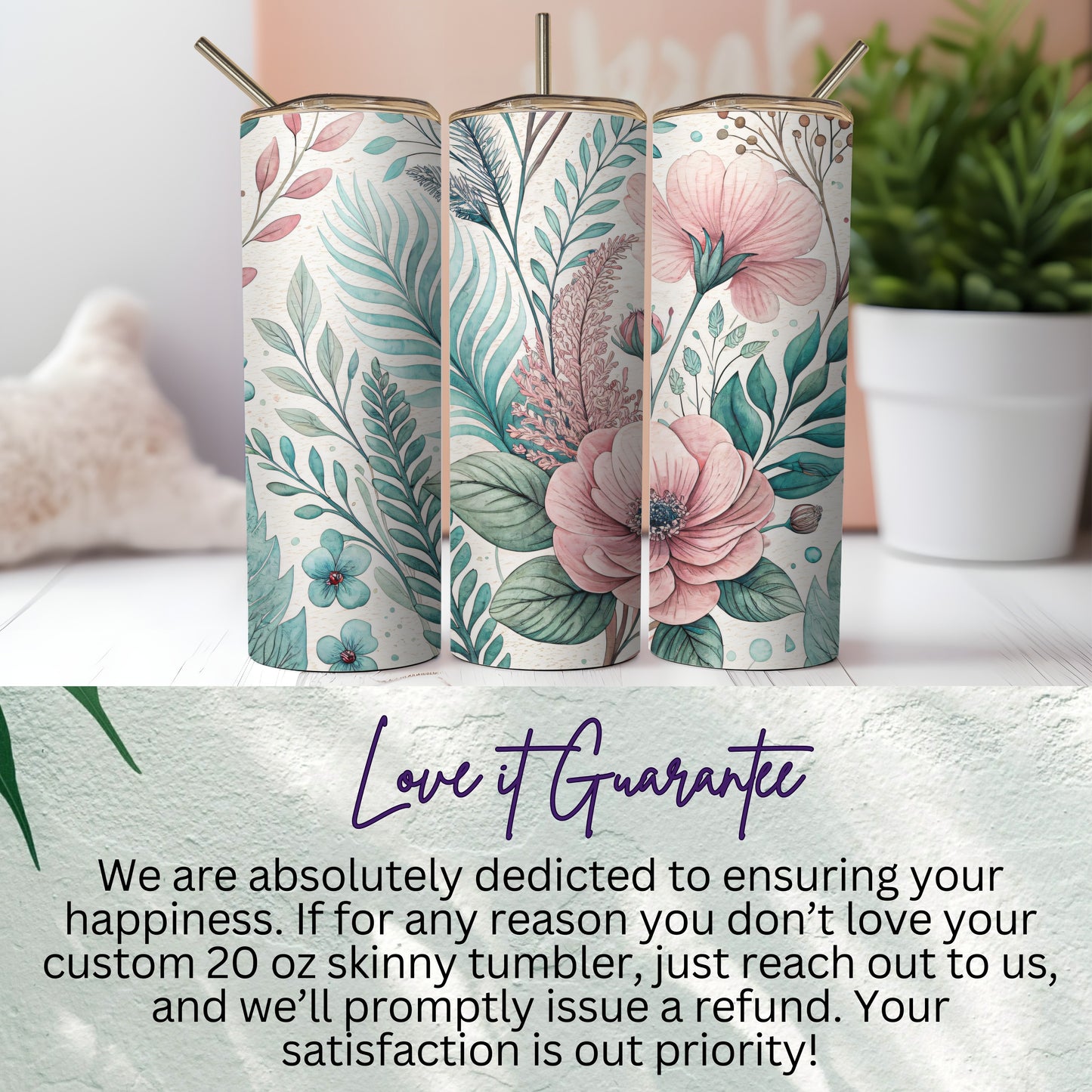 Floral Delightful Watercolor Style Design 20 oz Skinny Tumbler - Walk Greener