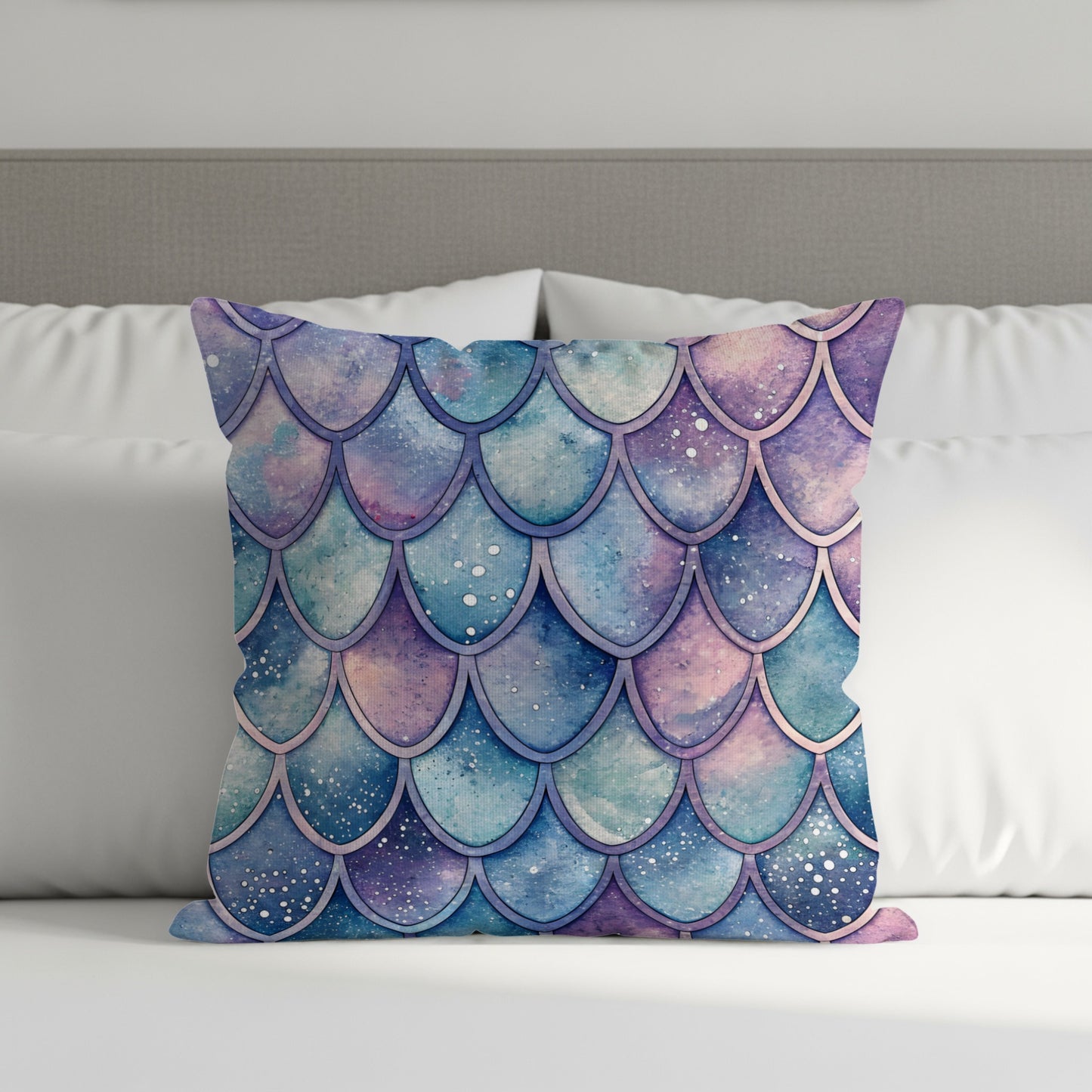 Colorful Watercolor Mermaid Scales Pillow product